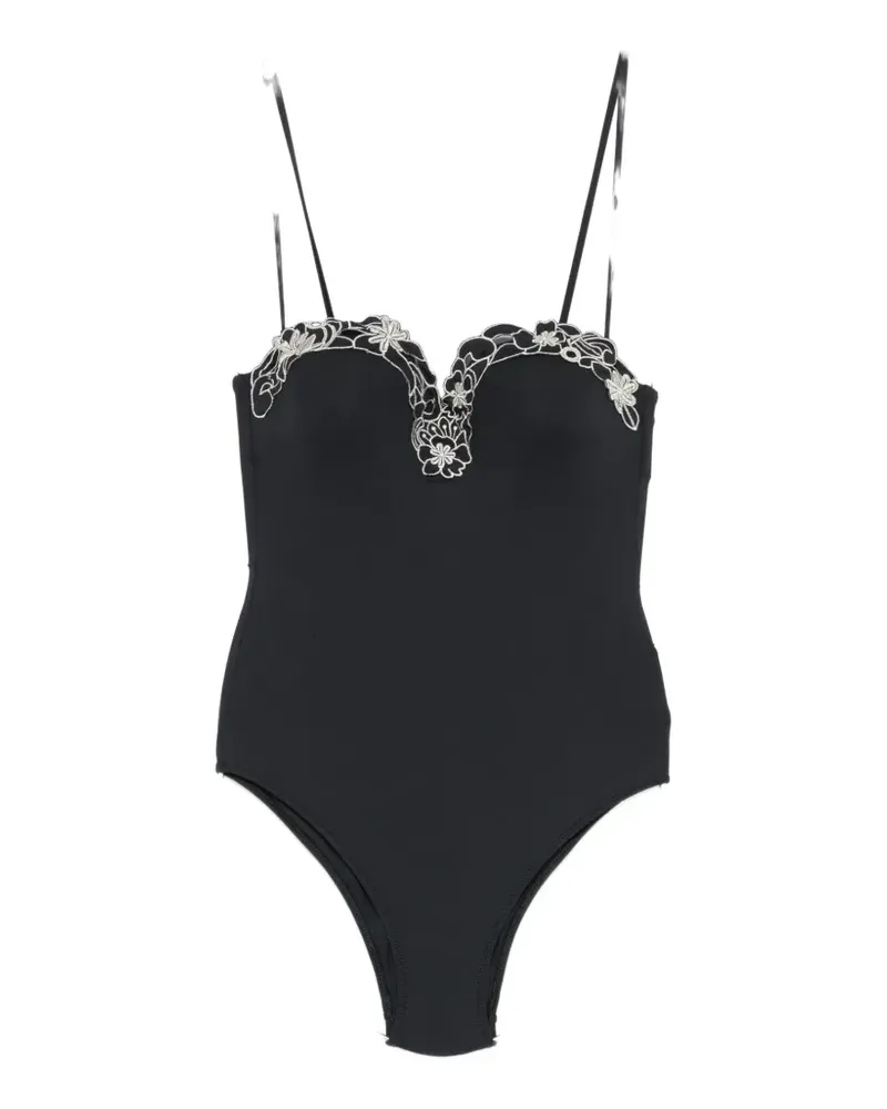 Twin-Set floral-embroidered swimsuit - Schwarz Schwarz
