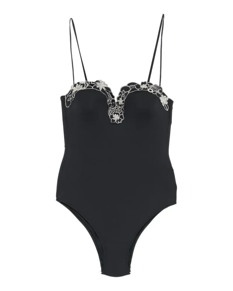 Twin-Set floral-embroidered swimsuit - Schwarz Schwarz