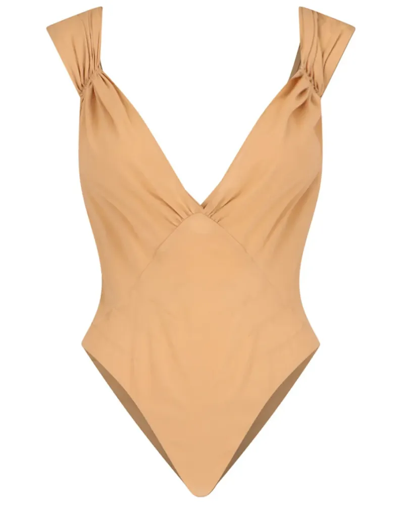 Saint Laurent Seiden-Body mit überkreuzten Trägern - Nude Nude
