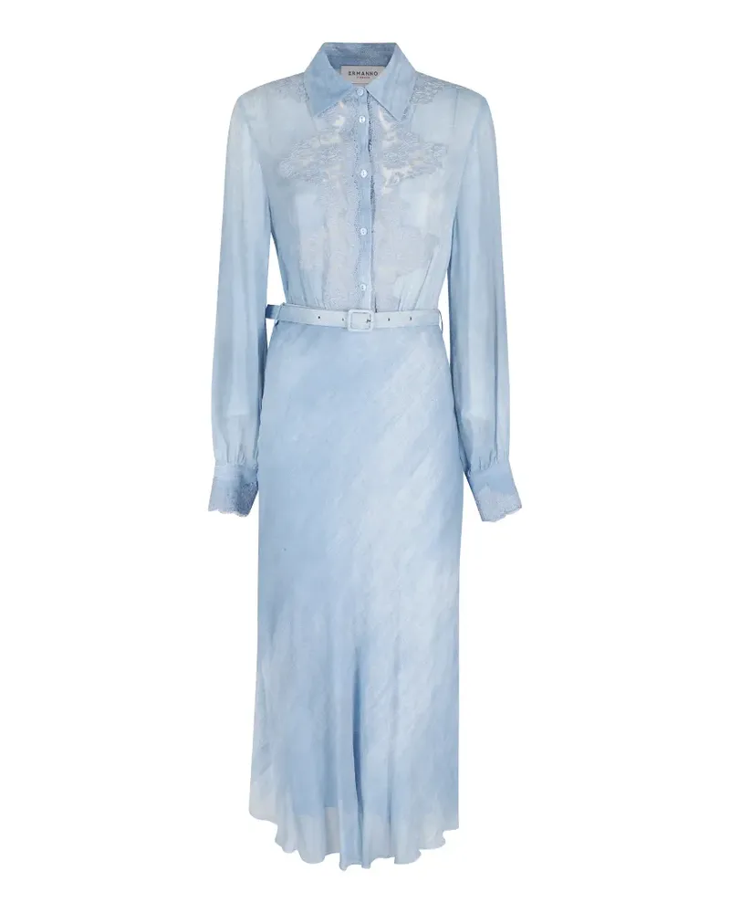 Ermanno Scervino lace-detail belted dress - Blau Blau
