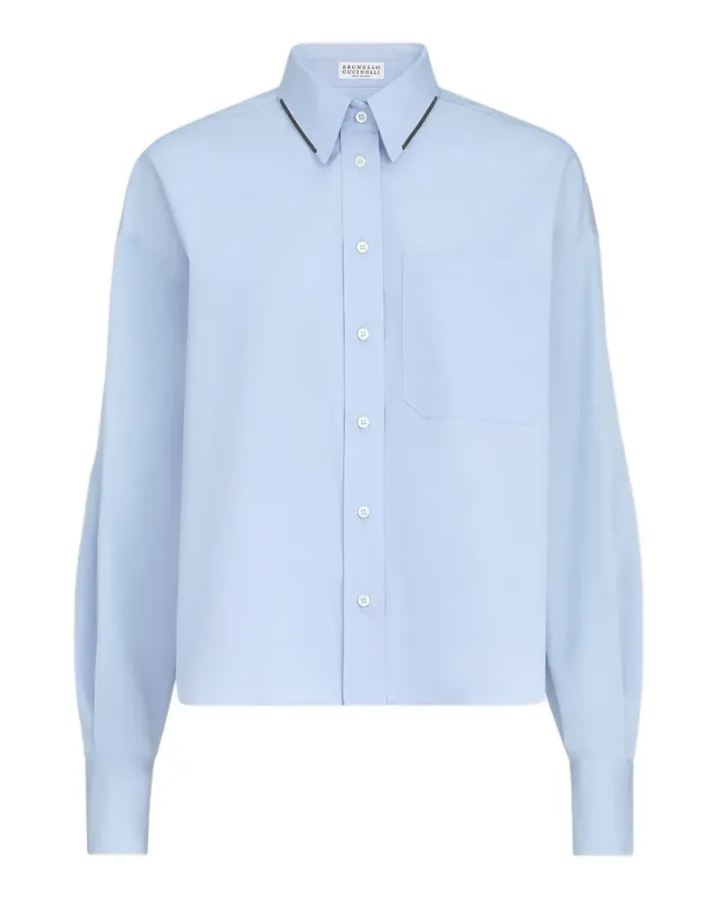 Brunello Cucinelli Hemd aus Baumwoll-Popeline mit Glanzdetails - Blau Blau