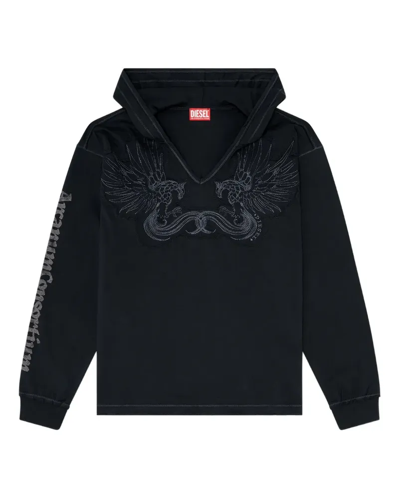 Diesel Bestickter Hoodie mit V-Ausschnitt - Schwarz Schwarz