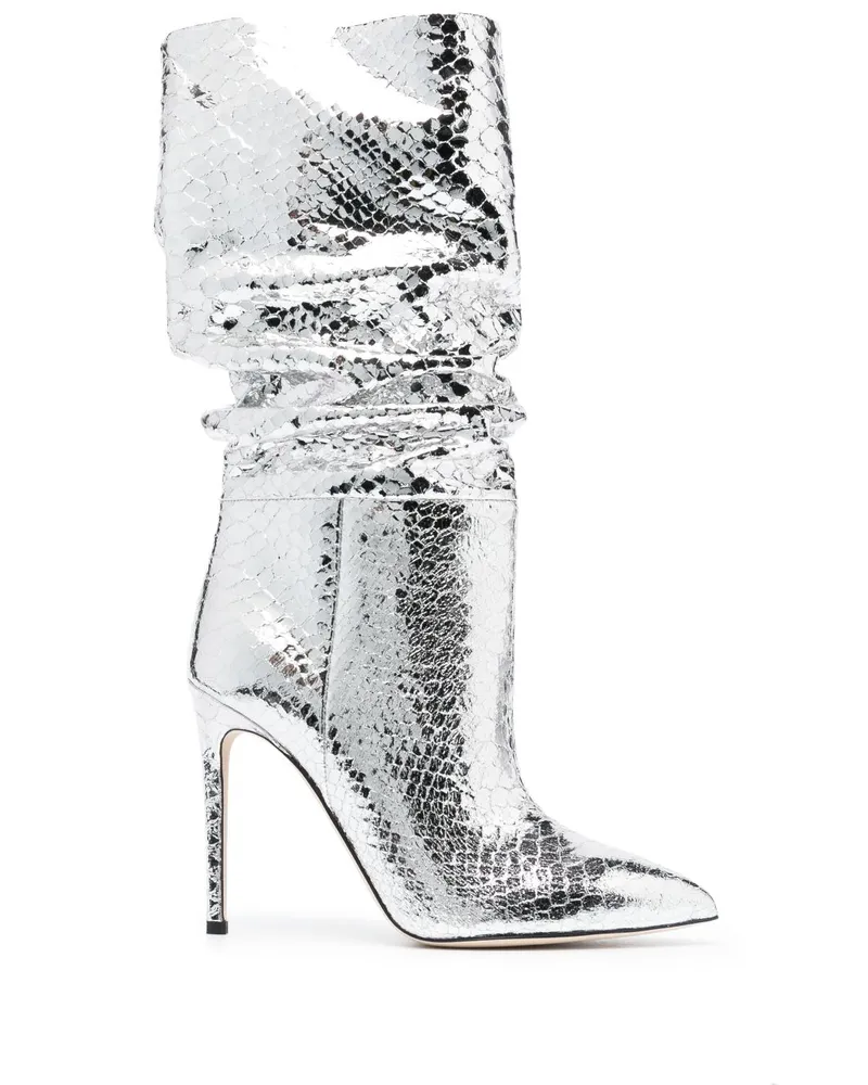 Paris Texas Stiefel mit Schlangen-Effekt 105mm - Silber Silber