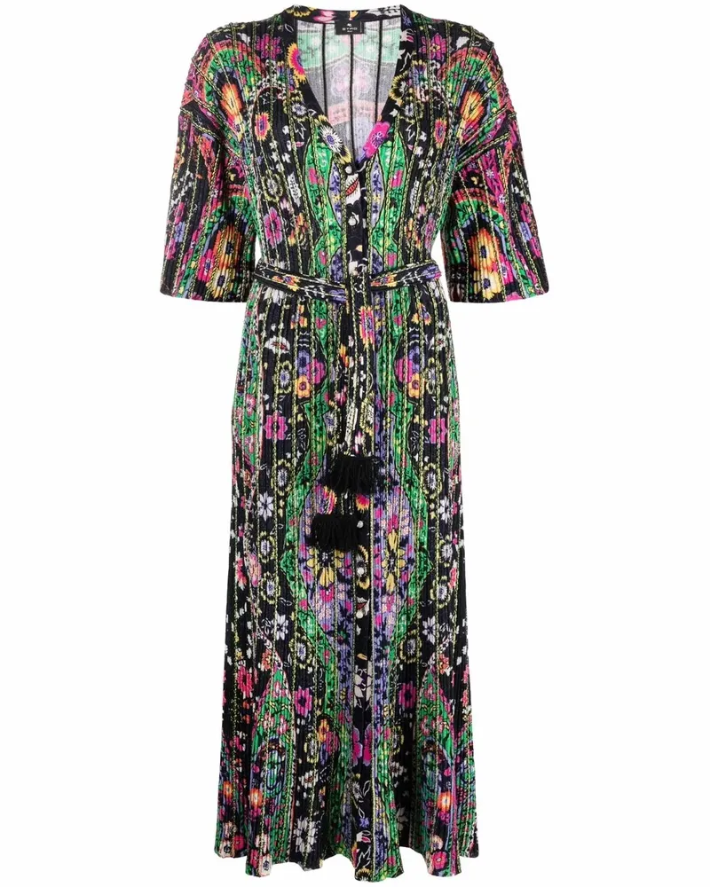 Etro Geripptes Kleid mit Blumenmuster - Schwarz Schwarz