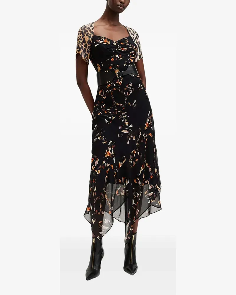 AllSaints Leah animal-print asymmetric dress - Schwarz Schwarz