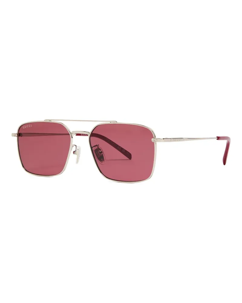 Gucci Sonnenbrille mit eckigem Gestell - Silber Silber