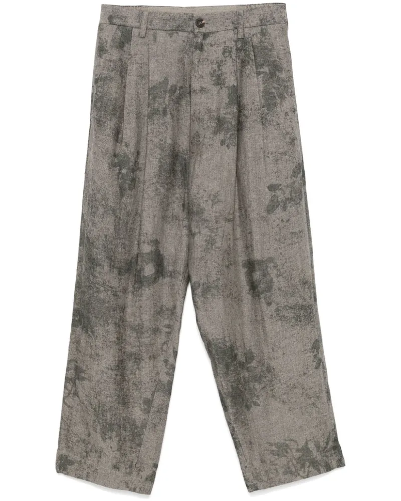 Ziggy Chen Hose mit Fischgrätenmuster Grau