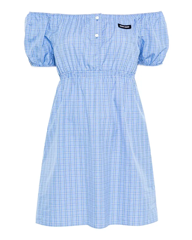 Miu Miu elastic-waist check-print dress - Blau Blau