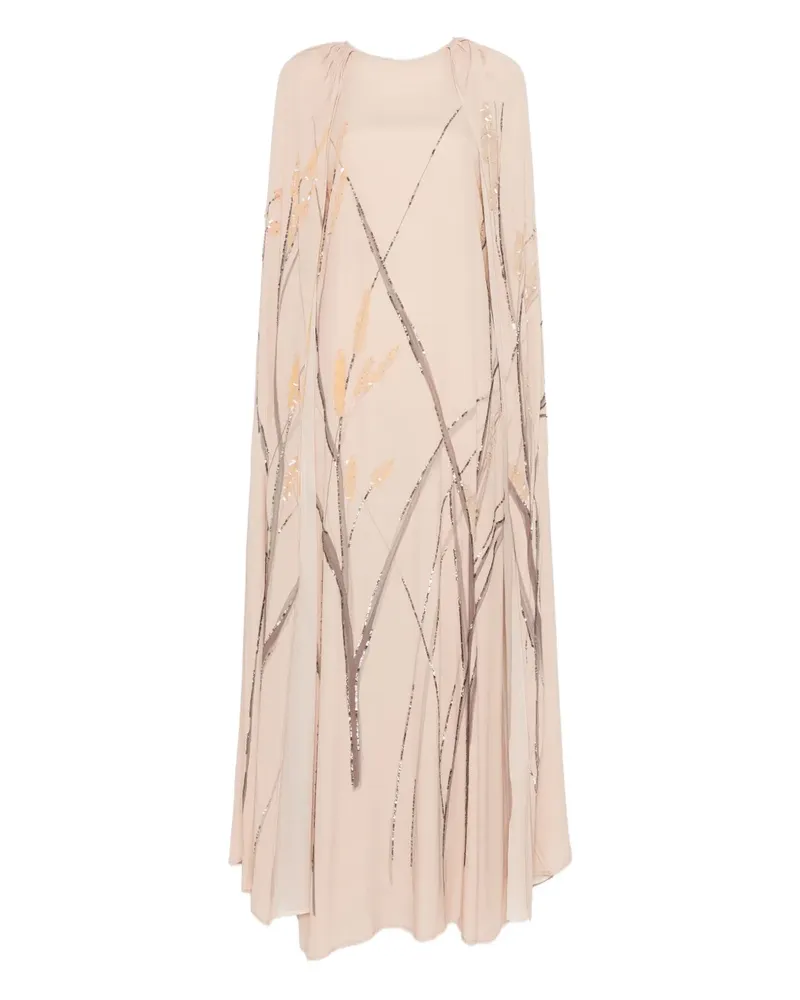 BERNADETTE minnie embroidered cape maxi dress - Nude Nude