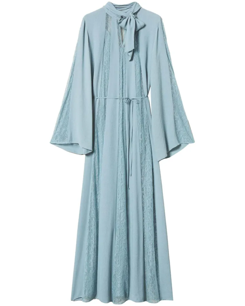 Twin-Set Krepp-Maxikleid mit Spitze - Blau Blau