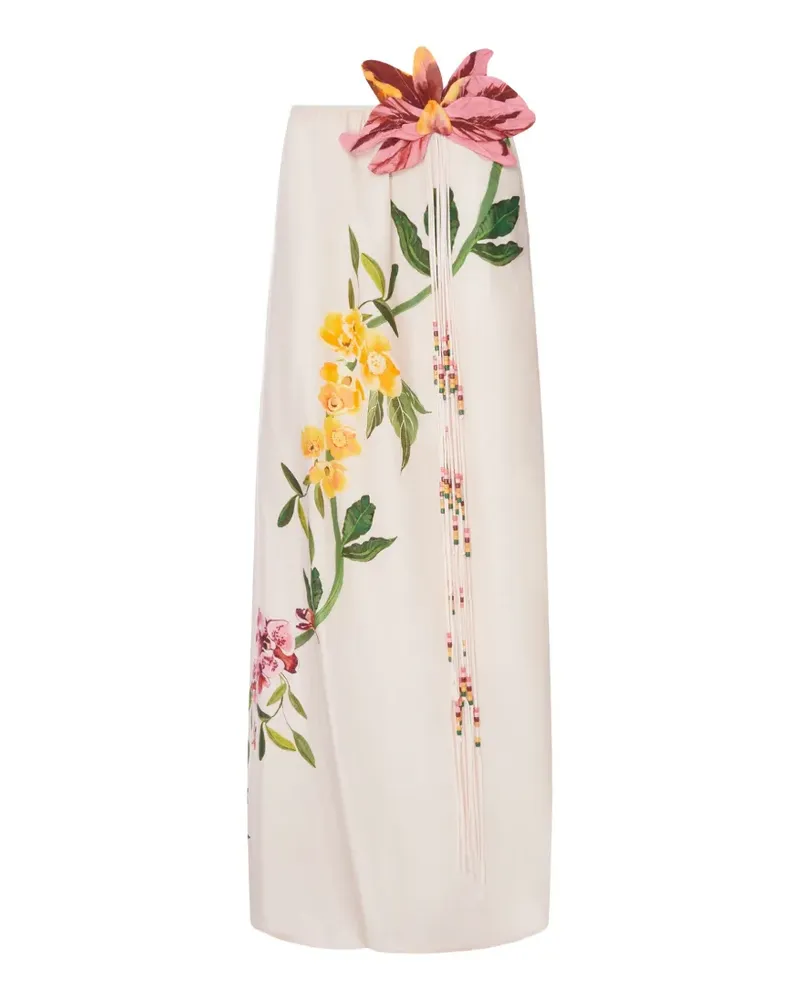 FARM Rio floral-print asymmetric dress - Nude Nude