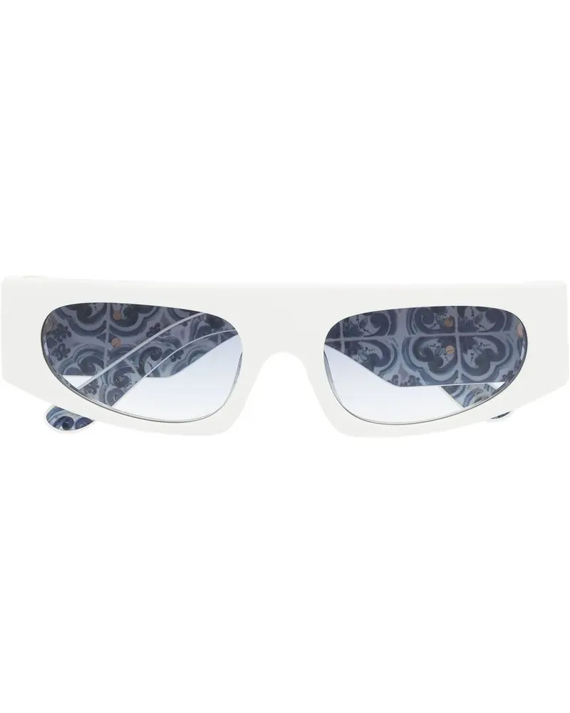 Dolce & Gabbana Eckige Sonnenbrille mit Logo-Schild - Weiß Weiß