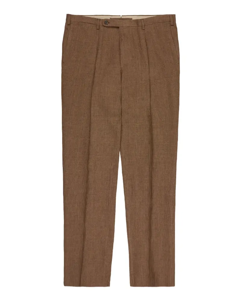 Incotex micro houndstooth linen trousers - Braun Braun