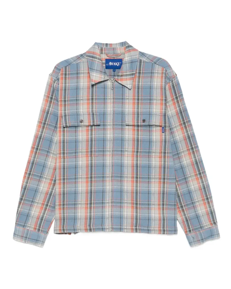 AWAKE NY Kariertes Rivington Hemd mit Reißverschluss - Blau Blau