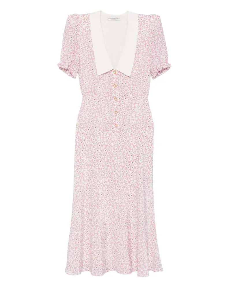 Alessandra Rich Midikleid mit Blumen-Print - Rosa Rosa