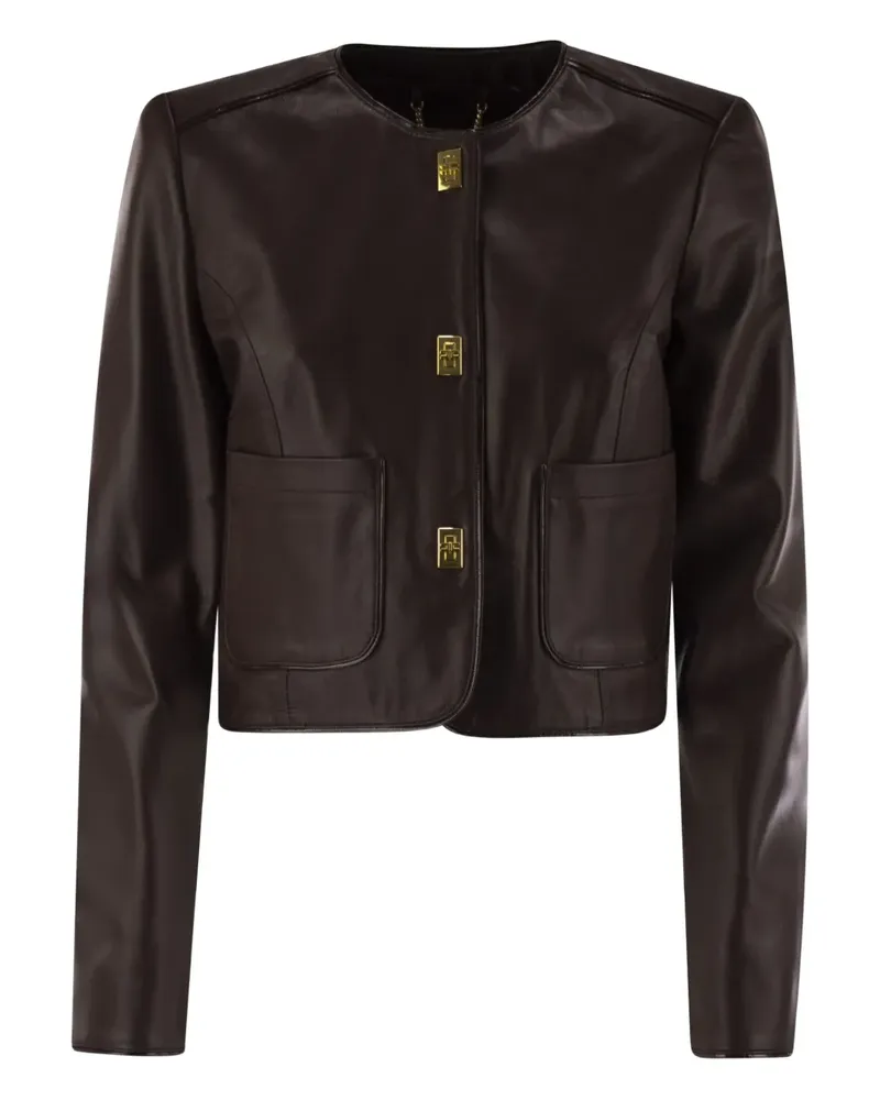 Elisabetta Franchi Lederjacke mit Drehverschluss - Braun Braun