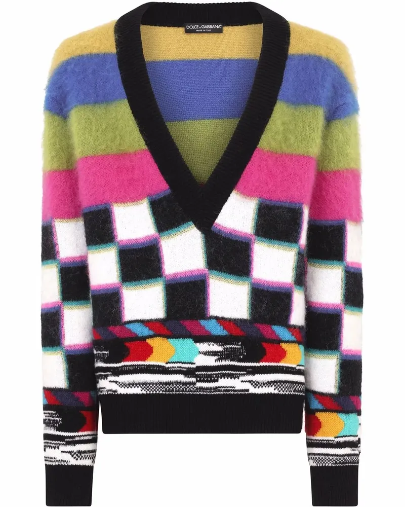 Dolce & Gabbana Intarsien-Pullover mit tiefem Ausschnitt - Weiß Weiß
