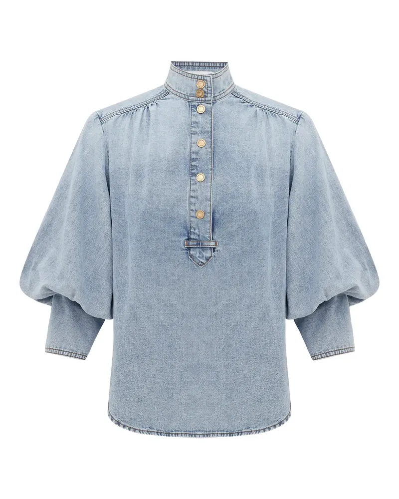 Zimmermann Bluse mit Ballonärmeln und Schleife - Blau Blau