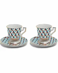 La DoubleJ 2er-Set Espressotassen mit abstraktem Print Blau