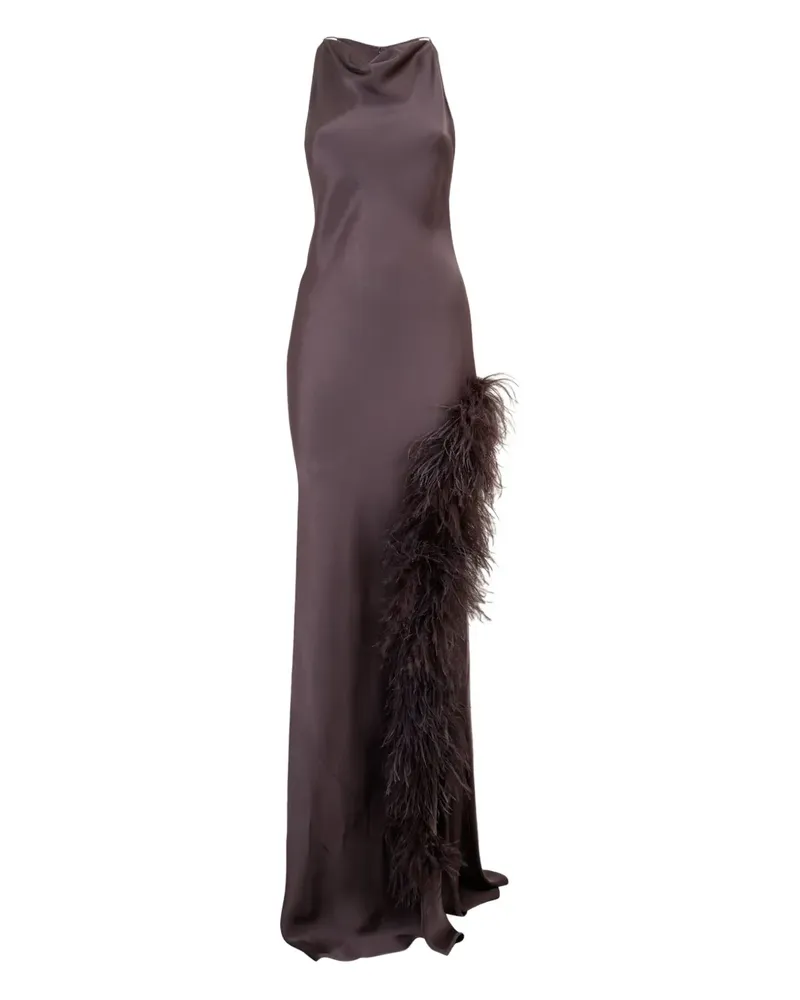 LAPOINTE Asymmetrisches Abendkleid mit Federbesatz - Braun Braun