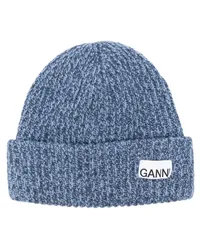 Ganni Handschuhe mit Logo-Patch Blau