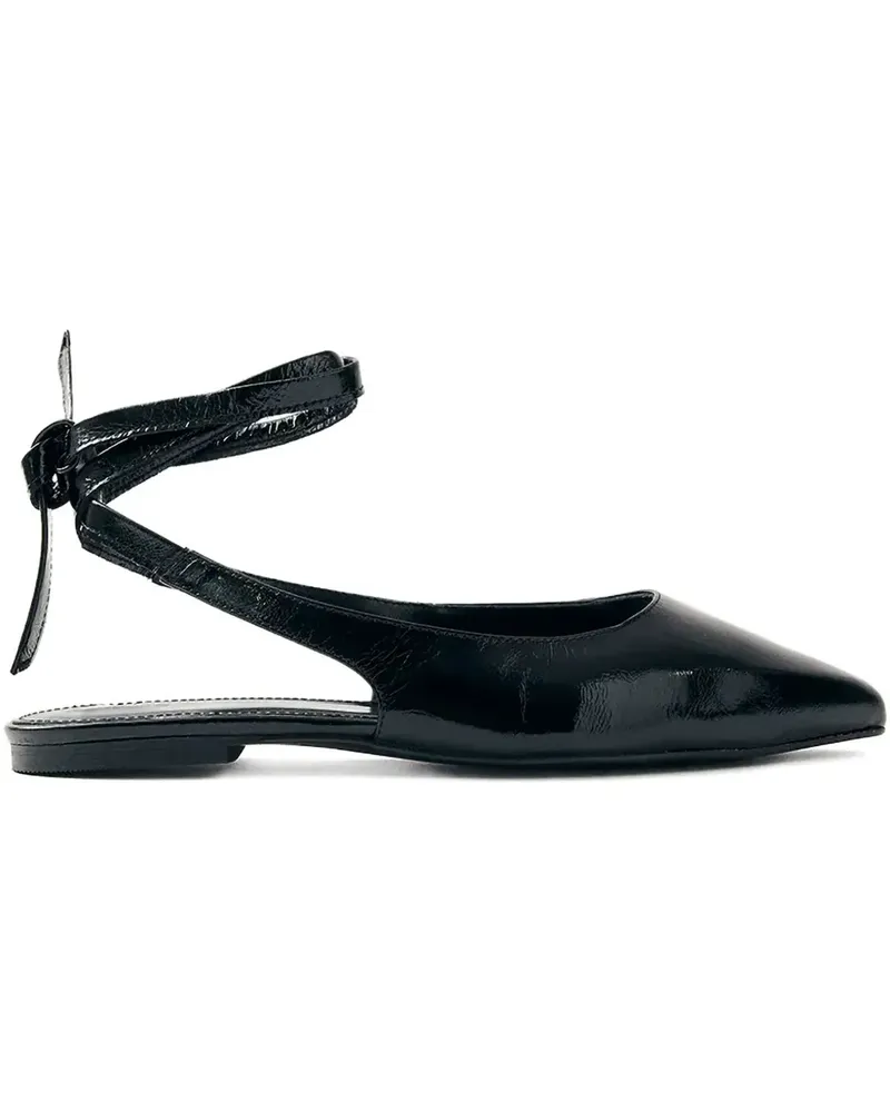 Alohas Spitze flache Schuhe mit Knöchelriemen - Schwarz Schwarz