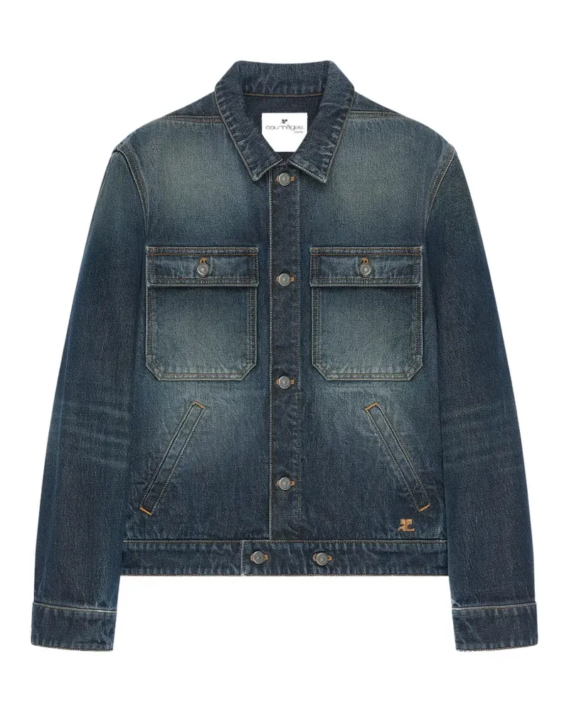 Courrèges Ausgeblichene Jeansjacke mit Logo-Stickerei - Blau Blau