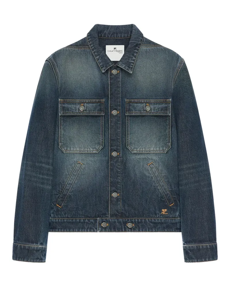Courrèges Ausgeblichene Jeansjacke mit Logo-Stickerei - Blau Blau