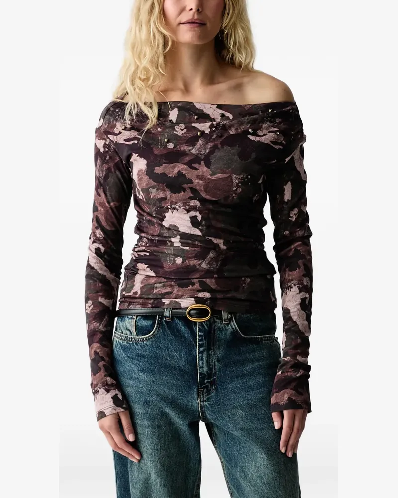 Miss Sixty Verziertes Langarmshirt mit Camouflage-Print - Braun Braun