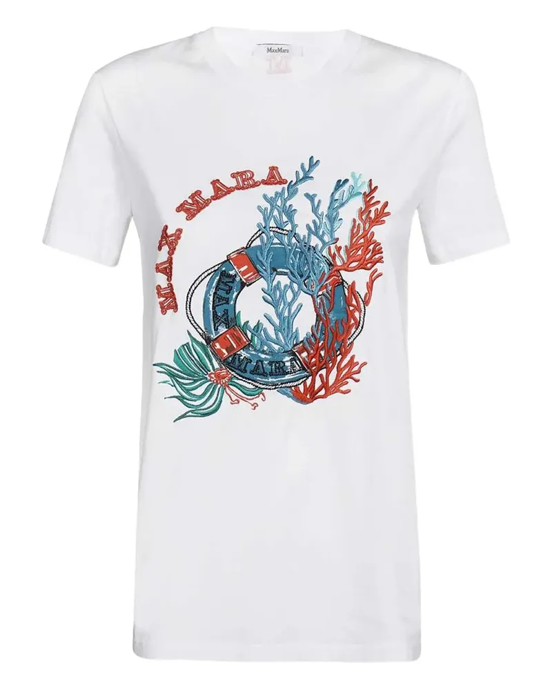 Max Mara T-Shirt mit Korallenstickerei - Weiß Weiß
