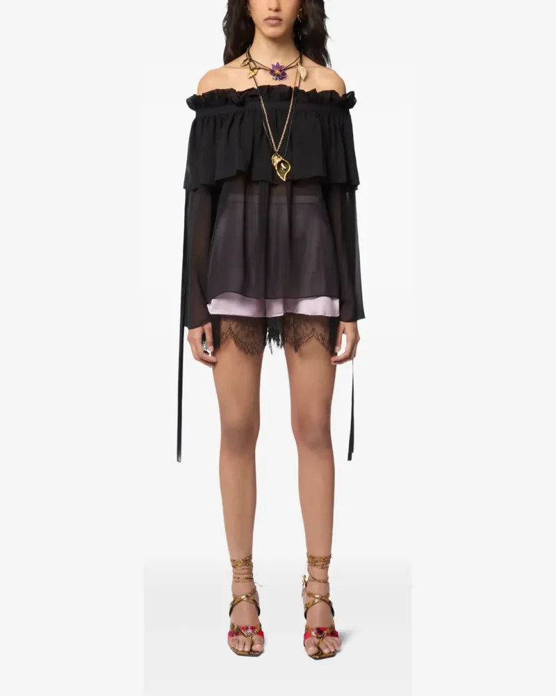 Nina Ricci Seidentop mit U-Boot-Ausschnitt - Schwarz Schwarz