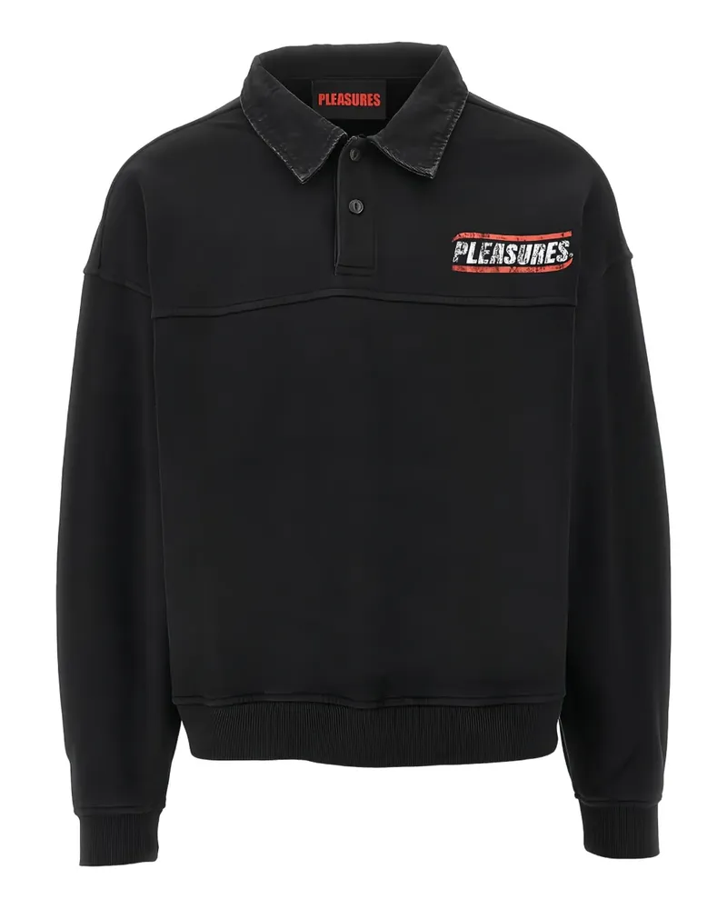 PLEASURES Poloshirt mit grafischem Print - Schwarz Schwarz
