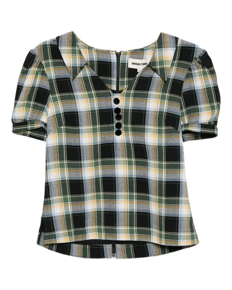 SHUSHU/TONG Puffärmel-Bluse mit Reverskragen - Blau Blau