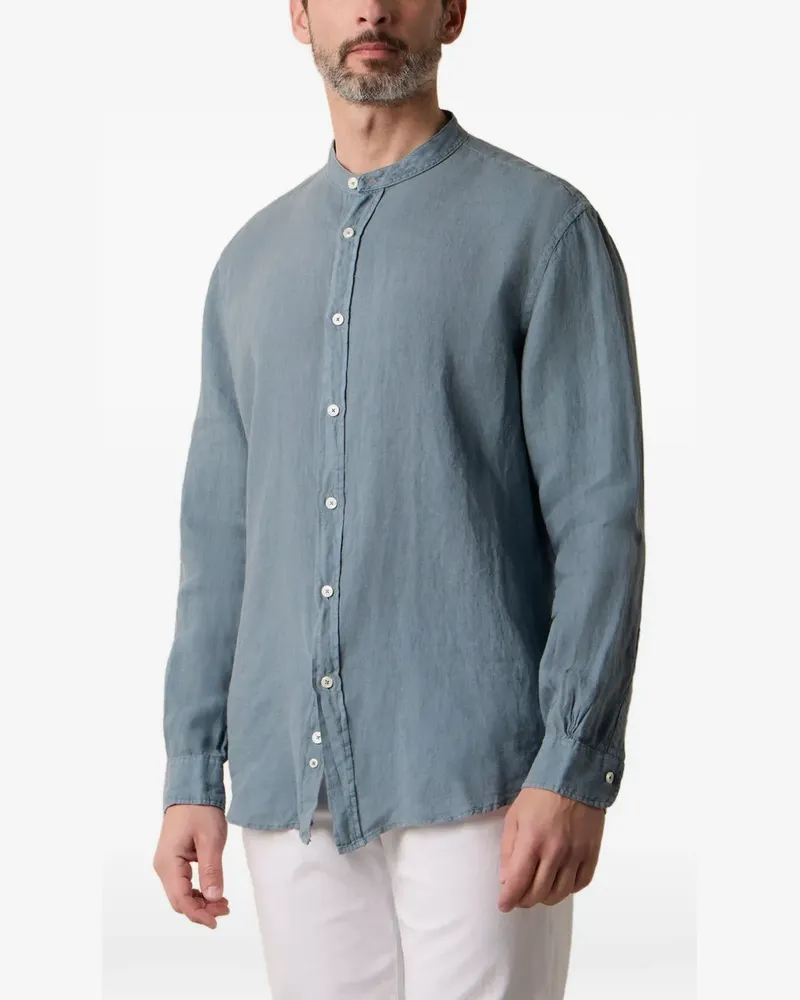 Brooks Brothers Leinenhemd mit Stehkragen - Blau Blau