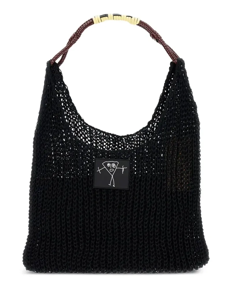 PLAN C Schultertasche mit Logo-Patch - Schwarz Schwarz