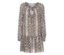Gerüschtes Kleid mit Schlangen-Print - Grau