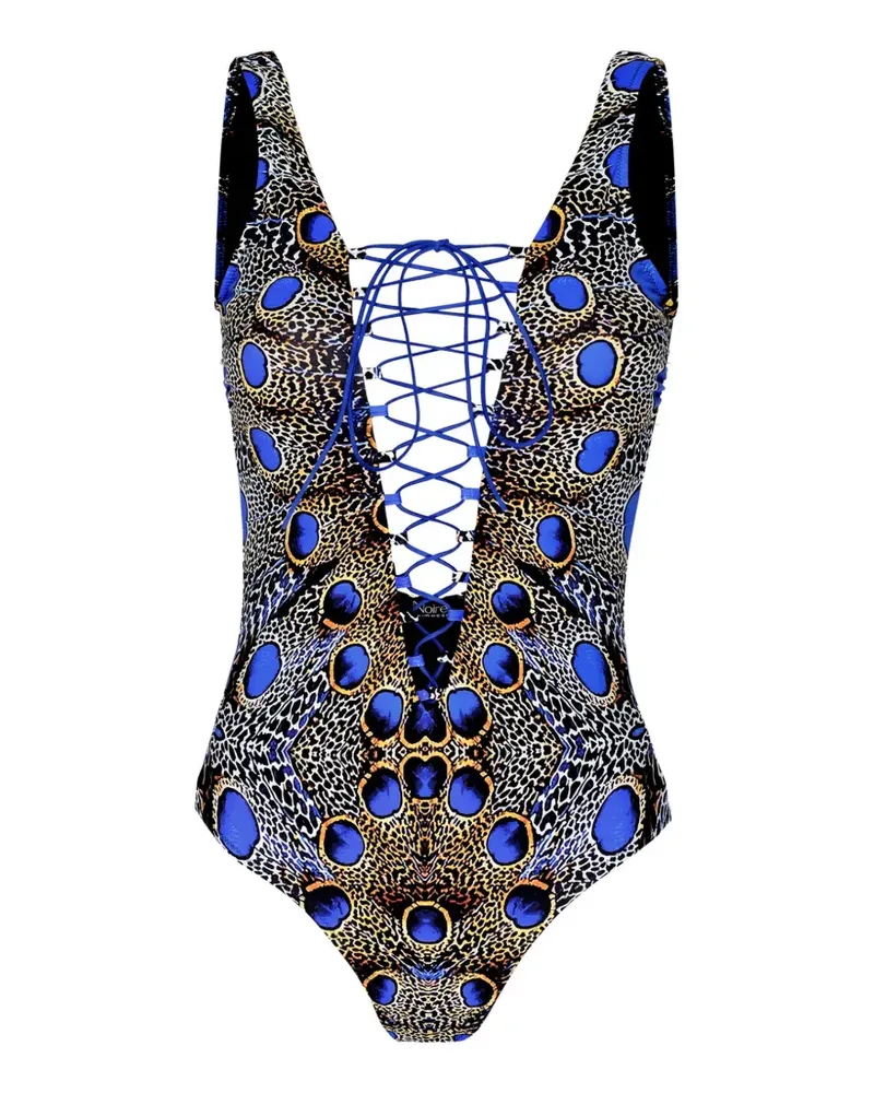 Noire Swimwear feathers lace-up one piece - Blau Blau