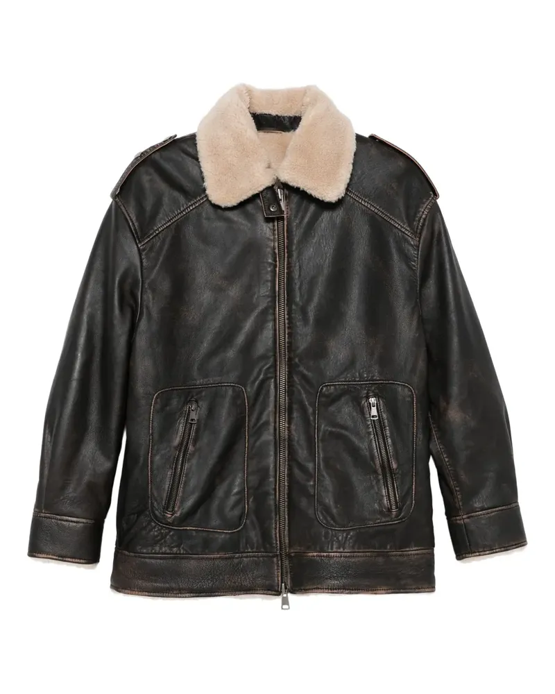 ERALDO shearling-collar leather jacket - Braun Braun