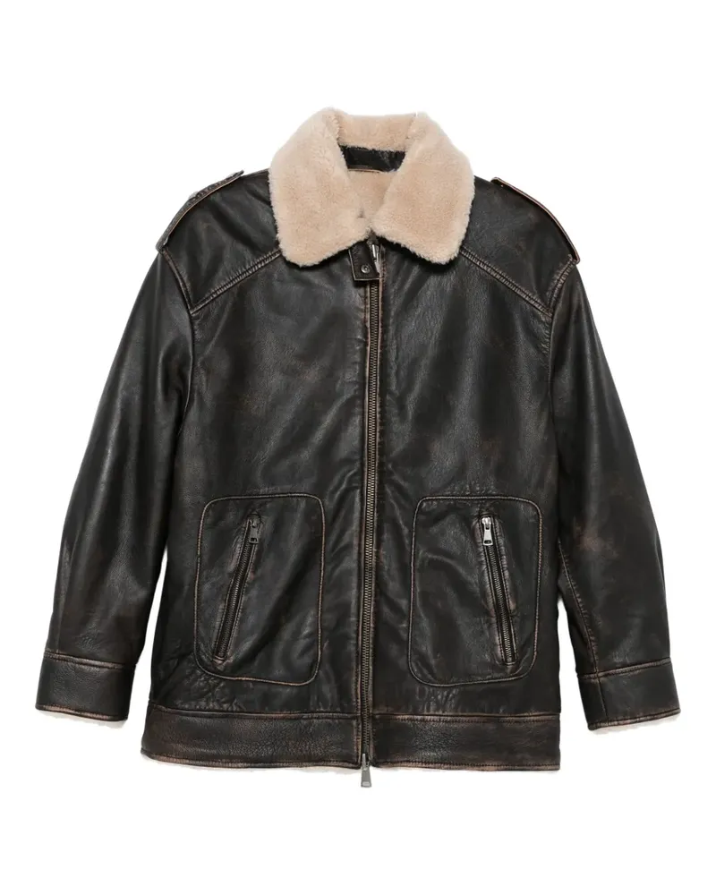 ERALDO shearling-collar leather jacket - Braun Braun