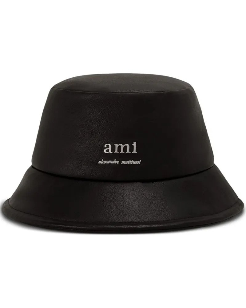 AMI Paris Leder-Fischerhut mit Logo-Schild - Schwarz Schwarz