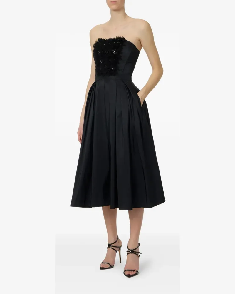 Elisabetta Franchi embroidered floral-appliqué midi dress - Schwarz Schwarz