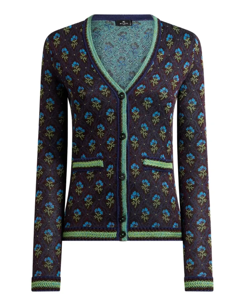 Etro jacquard cardigan with diamond flower-motif - Braun Braun