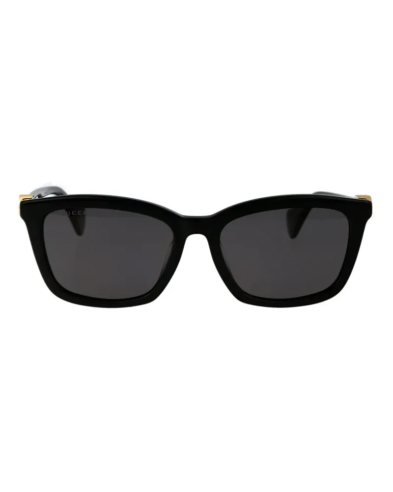Gucci Eckige Sonnenbrille mit Logo-Schild - Schwarz Schwarz