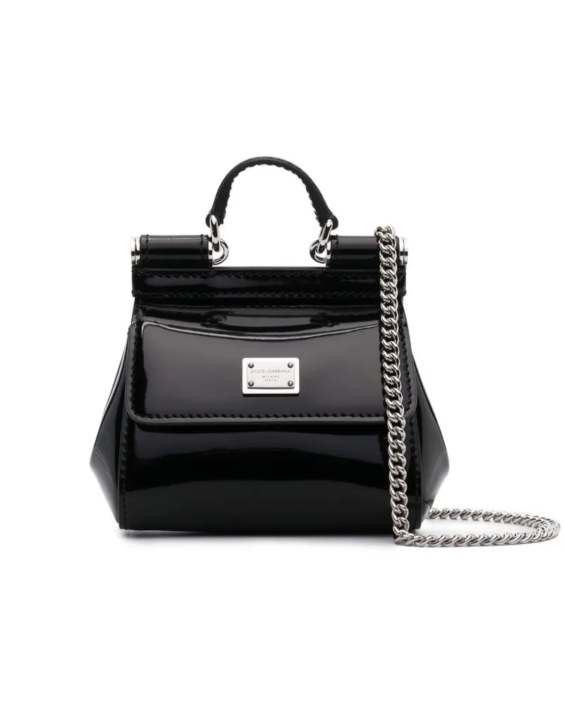 Dolce & Gabbana Mini-Tasche mit Logo-Schild - Schwarz Schwarz