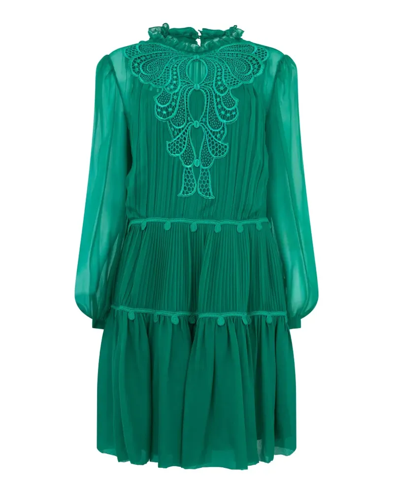 Alberta Ferretti lace-trimmed pleated mini dress - Grün Grün
