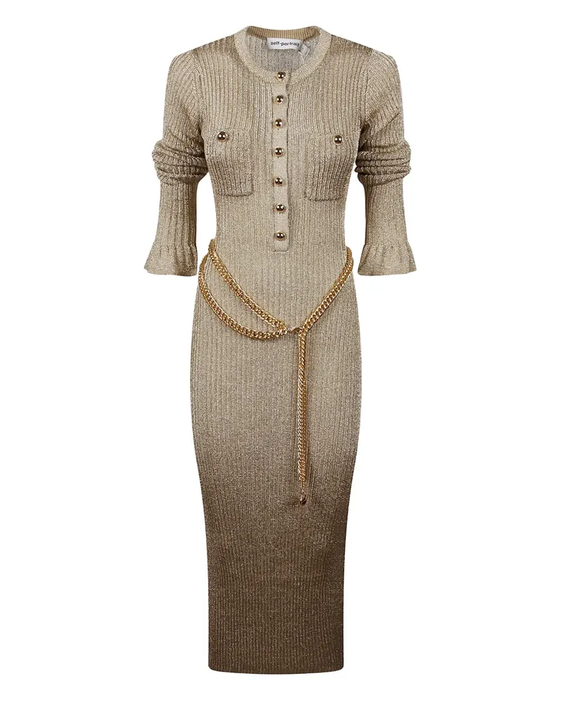 Self-Portrait Midikleid aus geripptem Strick - Gold Gold