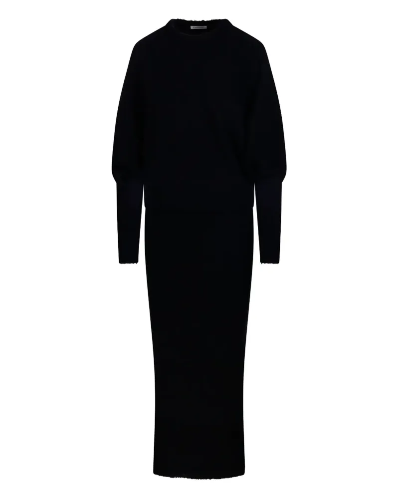 By Malene Birger balloon-sleeve ribbed-knit midi dress - Schwarz Schwarz