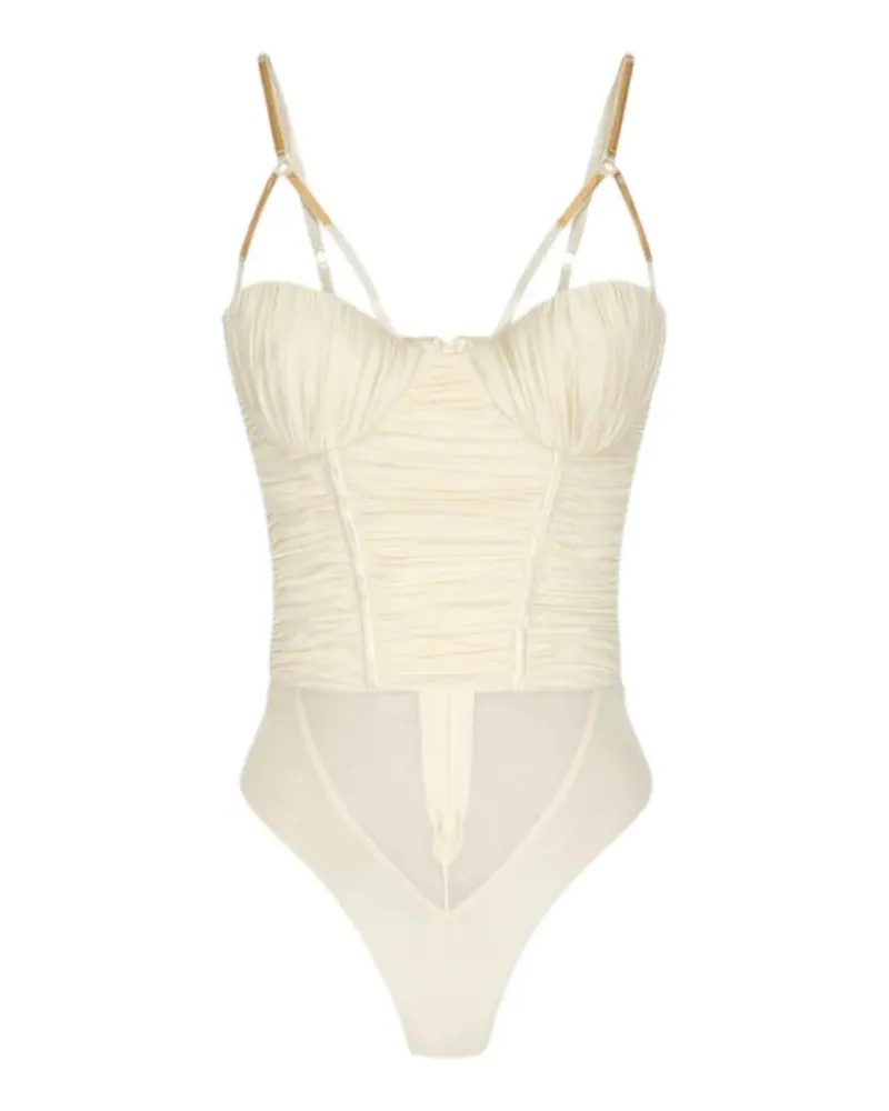Elisabetta Franchi Drapierter Body mit goldfarbenem Schild - Nude Nude