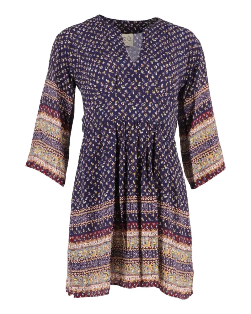 Sea printed V-neck mini dress - Blau Blau