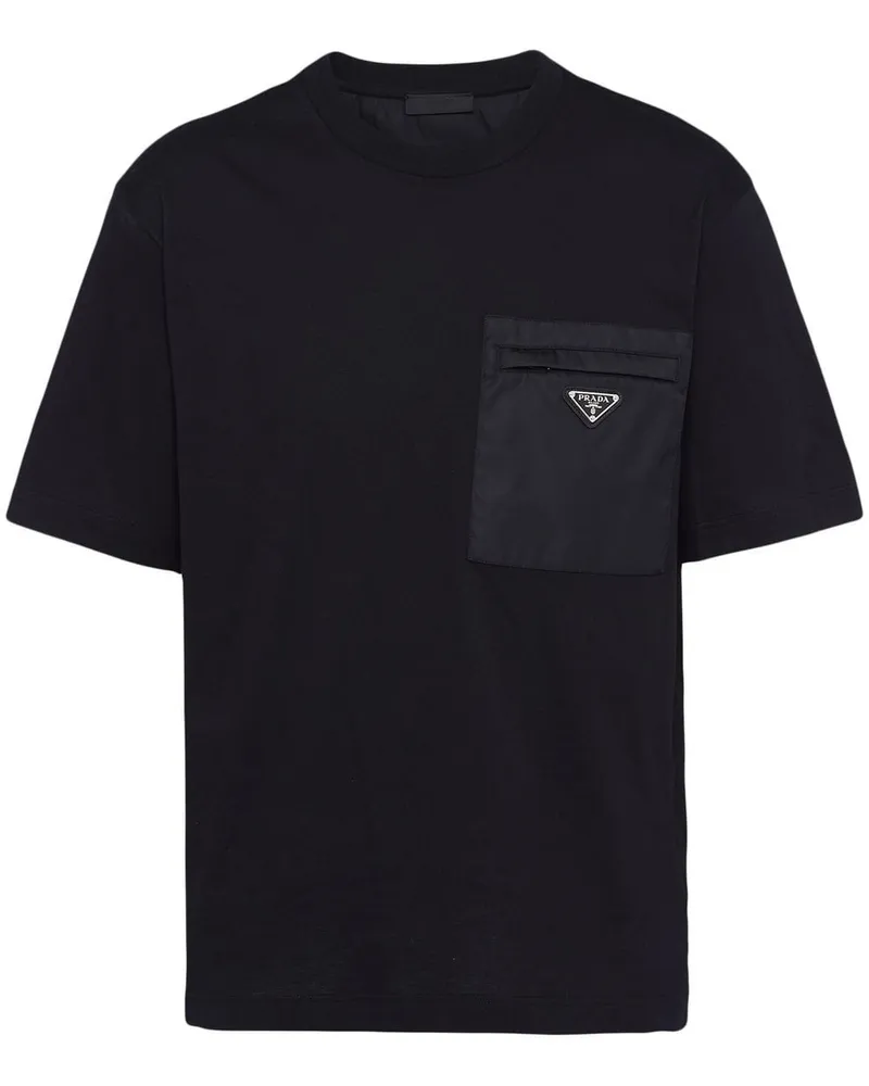 Prada T-Shirt mit Einsatz aus Re-Nylon - Schwarz Schwarz
